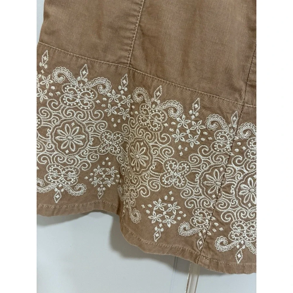Ann Tylor Women Midi Skirt Size 6 embroidered Trim corduroy  Zipper Lightweight‎